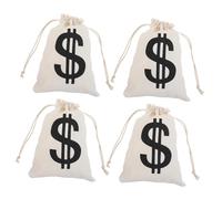 Garneck Lot de 4 Pochettes à Argenté en Coton 16x22 Cm Couleur Beige, Paquet à Cordon Décoratifs Thème Pirate, Bourse à Bonbons et Rangement Pratique pour Bijoux, Billets et Petits Objets