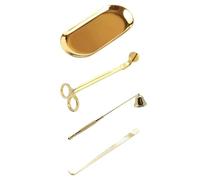 Garneck Lot de 4 Set de Set de Accessoires pour Bougies Dorés en Acier Inoxydable - Plateau Coupe-mèche Étouffoir et Crochet - pour Bougies Parfumées Décoration Intérieure et Usage