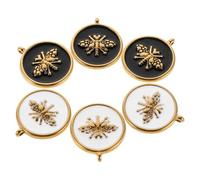 Garneck Lot de 6 Breloques Abeilles en Acier Inoxydable 304 Doré Émail Noir et Blanc Pendentifs Animaux Ronds à Suspendre Mini Pendentifs pour Bracelets et Colliers DIY Création Bijoux