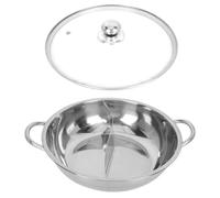 Garneck Marmite à Deux Saveurs en Acier Inoxydable 28 CM Couvercle en Verre Batterie Cuisine Épaisse pour Hot Pot Double Compartiments Ustensile Ménager pour Repas en Famille et Amis