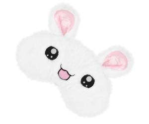 Garneck Masque Yeux Lapin en Peluche Blanche, Bandeau Léger et Respirant, Confortable Sangle Élastique pour Sommeil et Usage Professionnel