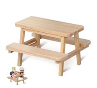 Garneck Mini table de pique-nique en bois et chaises pour maison de poupée, accessoire de photographie et décoration Kaki