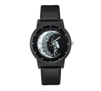 Garneck Montre-Bracelet Astronaute Unisexe avec Cadran Noir High-Tech Mouvement Précis Bracelet Cuir Réglable Légère et Élégante pour Étudiants Couples et Usage Quotidien