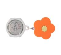 Garneck Montre Infirmière Numérique Rétractable à Clip en Silicone Orange Motif Fleur, Lumineuse et Légère, pour Professionnelles de Santé, Urgences et Hôpitaux
