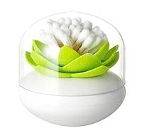Garneck Organisateur Coton-tige Lotus Vert Avec Couvercle Anti-poussière Porte-cotons-tiges Et Cure-dents Décoratif Détachable Distributeur Fleur Caoutchouc Pour Salle De Bain Et Cuisine