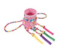 Garneck Panier à Dos Tissé Ethnique pour Garçon et Filles Petit Panier à Pompons Décoratifs Support de Rangement Multifonction pour Pique-Niques et Chambre Modèle V Franges Coloris