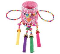 Garneck Panier à Dos Tressé Multi-fonctionnel et Sûr en Plastique Pompons Style Ethnique Petit pour Garçon et Filles pour Chambre ou Bureau