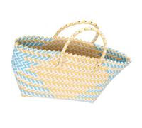 Garneck Panier à Provisions Tressé en Plastique Grand Format Poignées Cabas Femme Rayé Bleu Clair et Jaune Paquet de Rangement Portable pour Courses et Usage Quotidien