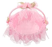 Garneck Panier de Demoiselle d'Honneur en Bambou Tissé avec Bordure en Dentelle Rose Panier Décoratif de Mariage Contenant à Fleurs Romantique pour Cérémonie et Enterrement de Vie de