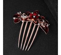 Garneck Peigne à Cheveux en Cristal Strass Fleur Rouge Chic Accessoire de Coiffure pour Femme Lors de Mariage et Soirée Spéciale