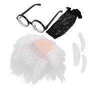 Garneck Postiche Blanche de Costume Scientifique Moustache et Sourcils Synthétiques, Postiche aux Cheveux Fous pour Adultes, Accessoire Cosplay Vieil Homme pour Soirée à Thème