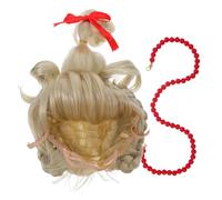 Garneck Postiche Blonde Synthétique Longue Tressée 3 Pièces avec Nœud Rouge et Collier Accessoires pour Cheveux de Déguisement Femme Perruques de Fête Cosplay et Noël