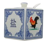 Garneck Pot à Sel Décoratif et Facile à Nettoyer en Céramique Multifonctionnel Bleu Motif Coq pour Restaurant Cuisine