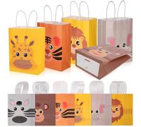 Garneck Sachets Présents en Papier Motif Animaux Jungle Poignées 24 Pièces 21X15X8 CM Paquet D’Anniversaire Garçon et Filles Paquet à Friandises Polyvalents