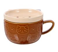 Garneck Tasse à Café en Céramique avec Couvercle Motif Chat aux Trois Couleurs 300 Ml Tasse à Lait Délicate Gobelet Décoratif pour Maison et Bureau Présent Original pour Amateurs de