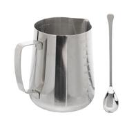 Garneck Tasse à Latte Art Inox 304 avec Échelle Intérieure et Extérieure 900 Ml Cuillère 19 Cm, Pichet Multifonction pour Mousseur à Lait Café et Fabrication de Bougies, Lot 2 Pièces
