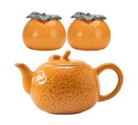Garneck Théière Kung-fu en Céramique Forme Orange Petite Taille, Service à Thé Chinois 2 Petits Pots Hermétiques, pour Maison et Voyage, Préserve Arômes et Parfum du Thé