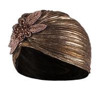 Garneck Turban Délicat Doré à Volants pour Femme - Chapeau Tête Plissée Noble Léger et Confortable Accessoire Élégant pour Soirées et Événements 1 Pièce