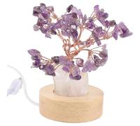 Garneck Veilleuse Arbre Améthyste Compacte En Cristal Socle En Bois, Lampe De Chevet Décorative, Petite Veilleuse De Chambre Pour Ambiance Chaleureuse