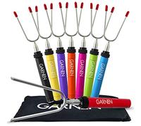 Garnen Brochettes pour Barbecue Avec Sac en Tissu - 8 pièces, (Certifié FDA) 86cm Fourchettes de Barbecue Télescopique en Acier Inoxydable pour les enfants, guimauve, feu de Camp, Repas de Pique-Nique