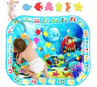 GARNHLOB Tapis d’Eau pour Bébé Grand 95x76cm, Tapis Eau Gonflable Non Toxique pour Nourrissons & Tout-Petits avec Animaux Marins, Water Mat Tummy Time Jouet Sensoriel pour Apprendre et Jeu (Bleu)