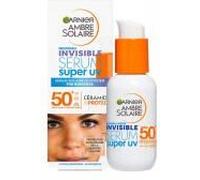 Garnier Ambre Solaire Visage Sérum Invisible SPF50+ Céramide 30ml | Céramide, Très haute protection invisible, Hypoallergénique, Non gras, Sans parfum, Fluide Fini ultra léger invisible