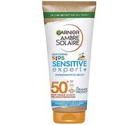 Garnier Ambre Solaire Kids Sensitive expert+ Lait solaire SPF 50+ pour enfants, crème solaire très haute protection solaire, anti-dessèchement de la peau, 175 ml