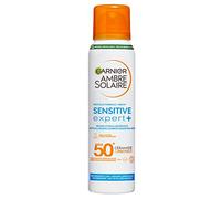 GARNIER Ambre Solaire Sensitive Expert+ - Brume Sèche - Protection Solaire FPS 50+ - Protège des UVA, UVB & UVA Longs - Résiste à L'eau - Céramides - Peaux Sensibles & Intolérantes au Soleil - 150 ml
