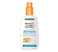 Garnier Ambre Solaire Spray Protecteur Advanced Sensitive Visage et Corps Haute Protection SPF 50+ Formule Hypoallergénique Résistant à l'eau, au Sel et au Chlore 200 ml