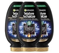 Garnier Après-shampooing équilibrant, contre le cuir chevelu gras rapide et les longueurs de cheveux secs, avec charbon actif purifiant et huile de nigelle, trésors authentiques, 3 x 200 ml