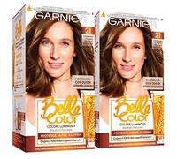 Garnier Belle Color Coloration Permanente Cheveux 21 Châtain Clair Doré Naturel Teinture Naturelle Action Nourrissante Illuminatrice Résultat Naturel à l'Huile de Germe de Blé - Lot de 2