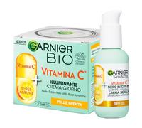 Garnier Bio Crème de Jour Vitamine C Éclaircissante Peau Réduit les ridules 50 ml + Sérum Visage SkinActive Vitamine C SPF 25 en Crème éclaircissante contre les taches 50 ml - Lot de 2