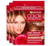 Garnier Color Sensation Color Shampoo Retouch Coloration Permanente Blond Foncé Couvre 100% des Cheveux Gris Sans Ammoniaque - 3 Teintes
