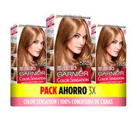 Garnier Color Sensation Lot de 3 boîtes de coloriage : couleurs vives et durables, couverture complète des gris, avec bol et pinceau, cheveux doux et soyeux, blond 7.0