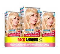 Garnier Color Sensation Lot de 3 boîtes : longue durée et vive, couverture complète des cheveux gris, application facile au bol et au pinceau, cheveux doux et soyeux, blond cendré clair 110