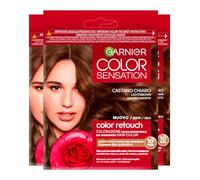 Garnier Coloration Permanente Color Sensation Color Shampoo Retouch Châtain Clair Repousse Couvre 100% des Cheveux Gris Application Facile - 3 Teintes