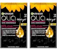 Garnier Coloration Permanente - Sans Ammoniaque - Aux Huiles Naturelles De Fleurs - Noir Absolu (1.0) - Olia (Lot de 2)