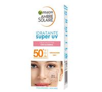 Garnier Crème Visage Hydratante Super UV Peaux Sèches SPF 50+ Absorption Rapide avec Glycérine Ambre Solaire 50ml
