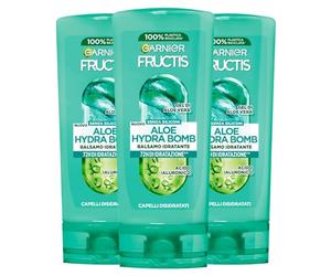 Garnier Fructis Aloe Hydra Bomb Après-shampoing hydratant pour cheveux déshydratés avec aloe vera et acide hyaluronique 72H Hydration - 3 x 200 ml