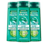 Garnier Fructis Aloe Hydra Bomb Shampooing hydratant pour cheveux déshydratés avec gel d'aloe vera et acide hyaluronique 72H Formule végétalienne hydratante sans silicones - 3 flacons de 250 ml