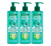 Garnier Fructis Aloe Vera Air-Dry Crème Anti-frisottis Hydratante Sans Rinçage pour Cheveux Normaux à Déshydratés 3 Flacons de 400 ml