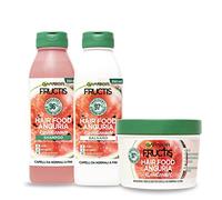 Garnier Fructis Hair Food Routine Cheveux Shampoing Pastèque 350ml + Après-shampoing 350ml + Masque Triple Usage 390ml pour Cheveux Normaux à Fins 98% d'Ingrédients d'Origine Naturelle - Lot de 3
