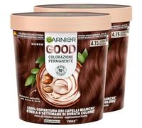 Garnier Good Coloration Cheveux sans Ammoniaque Teinture Permanente Jusqu'à 8 Semaines Couleur Lumineuse et Vive Couvre 100% des Cheveux Gris Formule Vegan 4.15 Marron Glacé - 2 Paquets