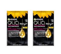 Garnier Huile de couleur permanente sans ammoniaque avec des huiles de fleurs d'origine naturelle à action éclairante et nutritive, couleur 1,10 noir saphir - 2 paquets