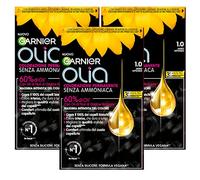 Garnier Huile de couleur permanente sans ammoniaque avec des huiles de fleurs d'origine naturelle à action éclairante et nutritive, couleur 1,0 noir intense - 3 paquets