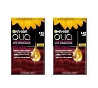 Garnier Huile de couleur permanente sans ammoniaque avec des huiles de fleurs d'origine naturelle à action éclairante et nutritive, couleur 6,60 rouge intense - 2 paquets