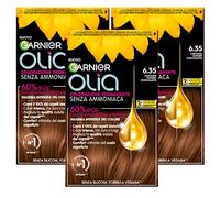 Garnier Huile de couleur permanente sans ammoniaque avec des huiles de fleurs d'origine naturelle à action éclairante et nutritive, couleur 6,35 marron clair chocolat - 3 paquets