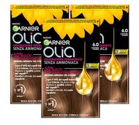 Garnier Huile de couleur permanente sans ammoniaque avec des huiles de fleurs d'origine naturelle à action éclairante et nutritive, couleur 6,0 châtain clair - 3 paquets