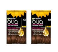 Garnier Huile de couleur permanente sans ammoniaque avec des huiles de fleurs d'origine naturelle à action éclairante et nutritive, couleur 6,35 marron clair chocolat - 2 paquets