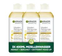Garnier Lot de 3 flacons d'eau nettoyante micellaire tout-en-un - Nettoyage doux du visage pour maquillage imperméable - Démaquillage rapide et efficace pour le visage, les lèvres et les yeux